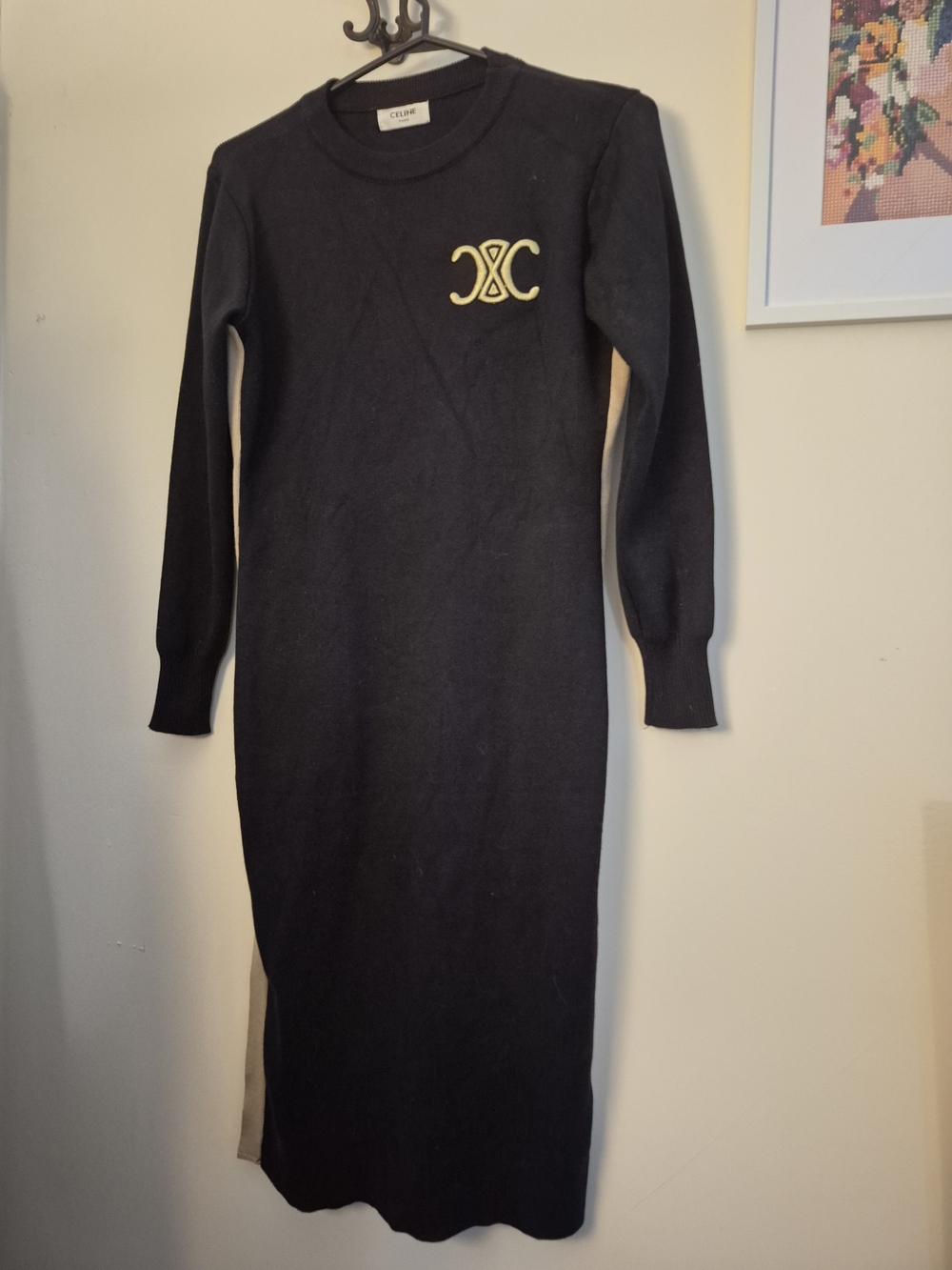 Black Long-Sleeve Knit Midi Dress